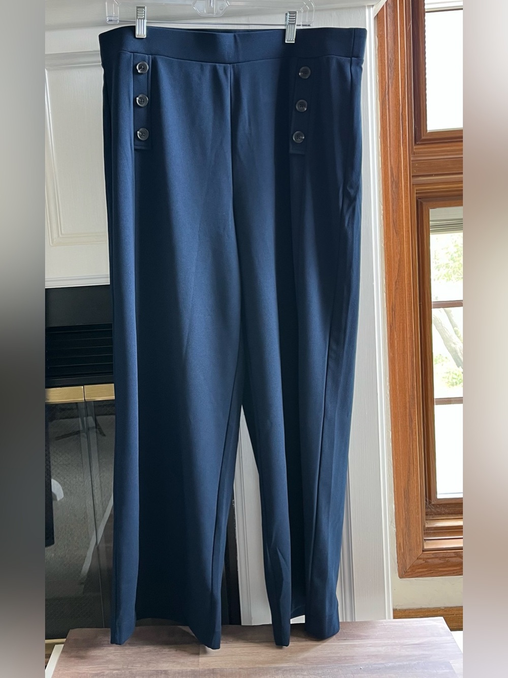 LOFT Sailor Wide-Leg Navy Pants with Button Details